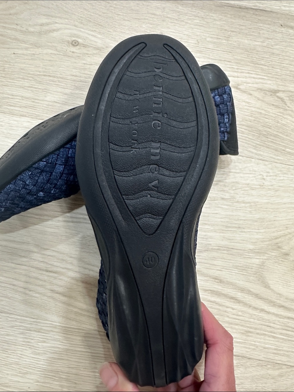 Brand New. bernie mev. Navy Woven Elastic Slip-On Flats - Picture 6 of 7
